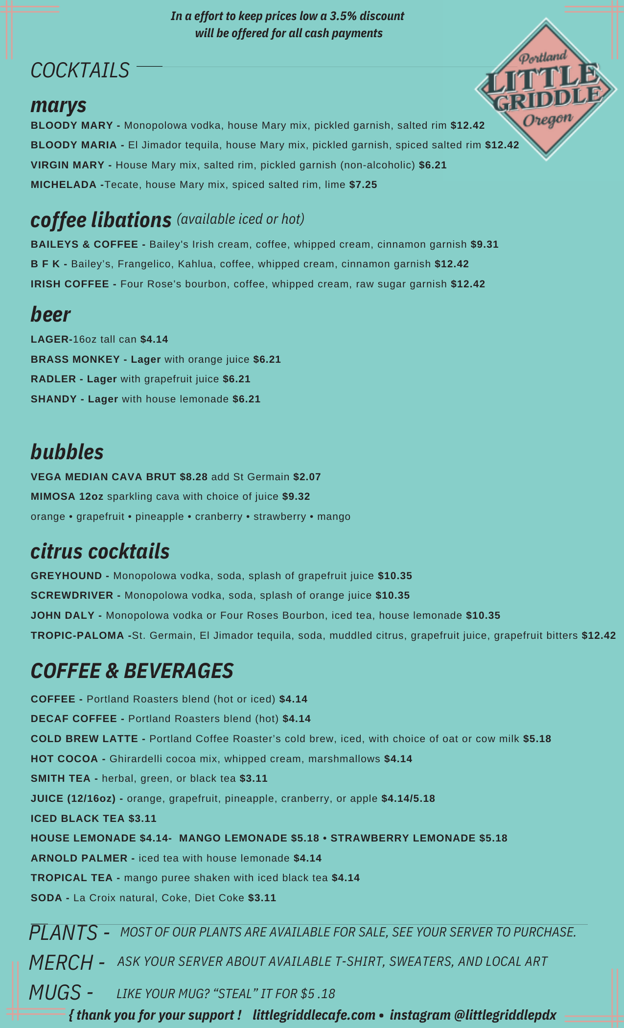 Little Griddle Cafe NE 42nd Avenue Portland breakfast and brunch menu page 1