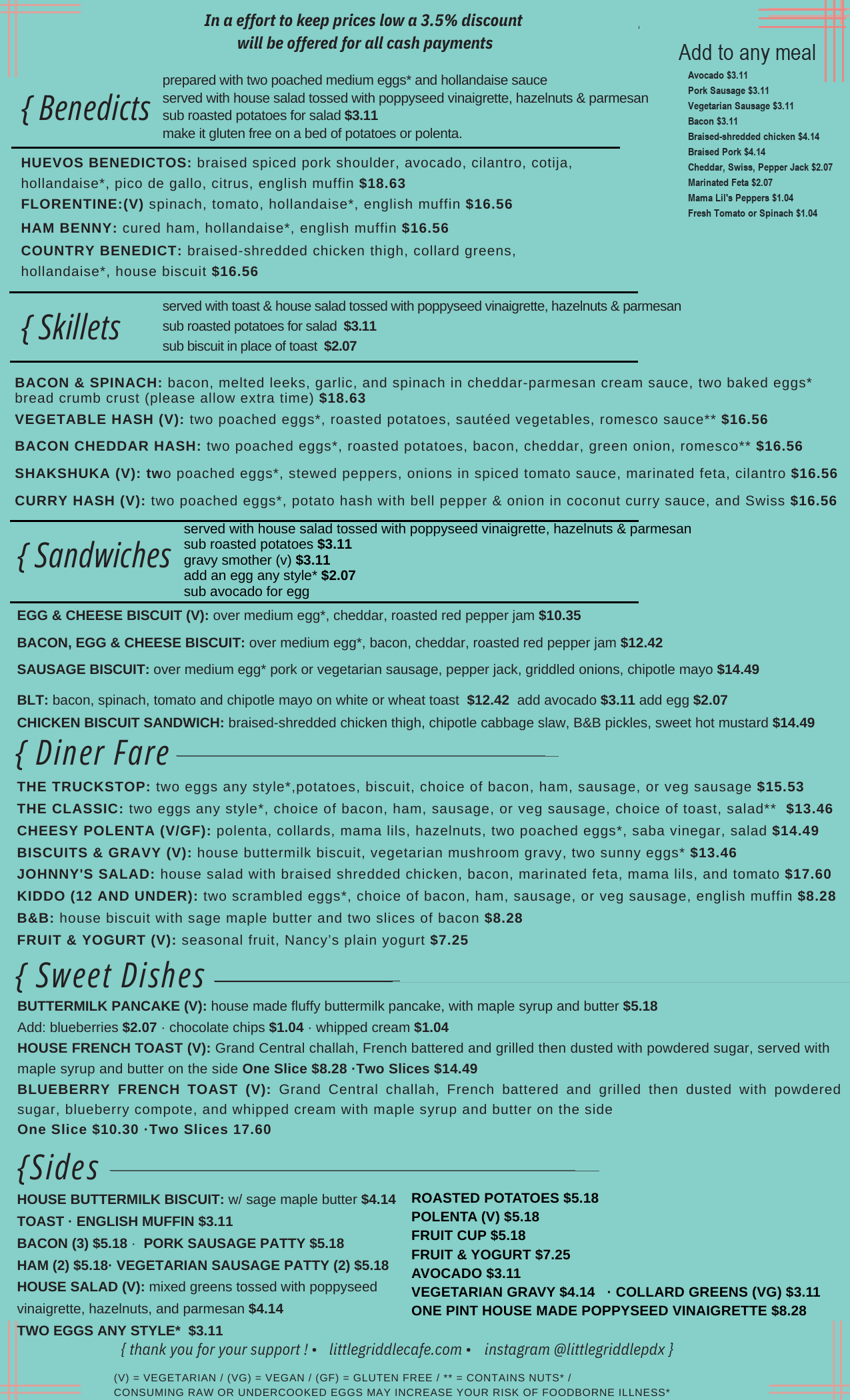 Little Griddle Cafe NE 42nd Avenue Portland breakfast and brunch menu page 2