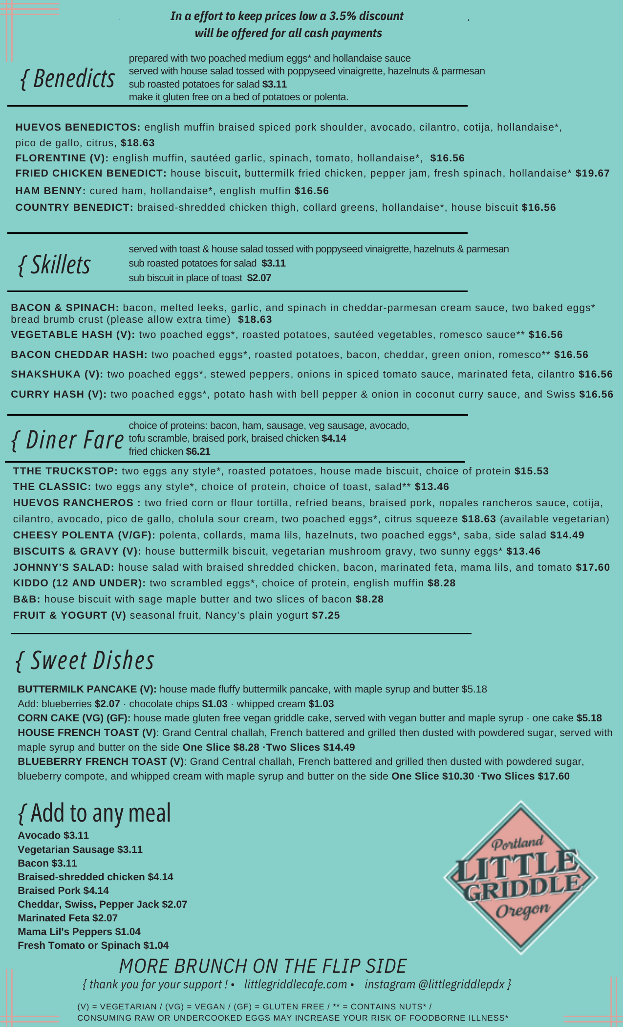 Little Griddle Cafe SE Hawthorne Portland breakfast and brunch menu page 1