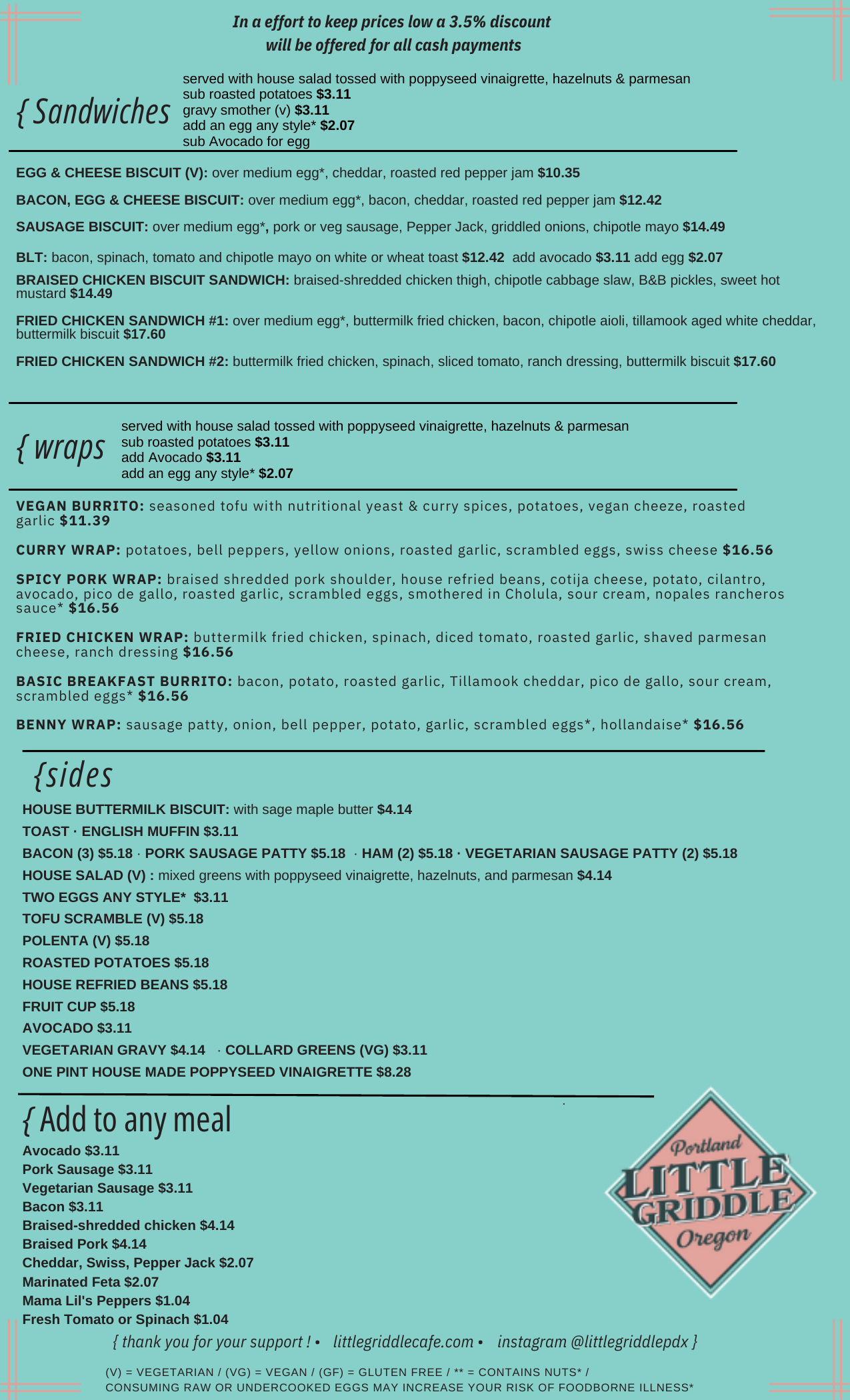 Little Griddle Cafe SE Hawthorne Portland breakfast and brunch menu page 2
