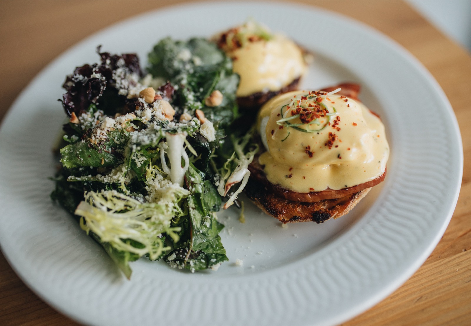 Eggs benedict breakfast plate at Little Griddle Cafe Portland Oregon